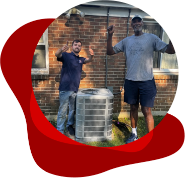 customer and owner giving the camera a thumbs up after new HVAC installation
